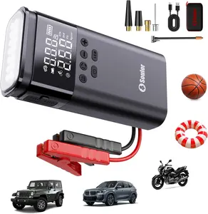12500mAh [ 5 in 1 Function ]  Portable Car Jump Starter With Air Compressor 8000A (10.0L Gas, 9.0L Diesel) With 150 PSI Tire Inflator, 12V Car Battery Jump Power With LED Light F6 portable jumpstarter batterycharger Outdoorfun Emergency Lighting