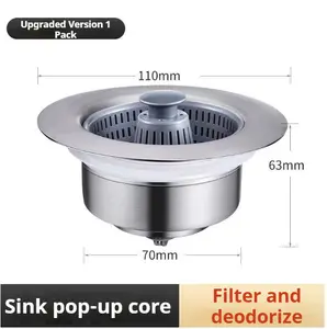 3 in 1 Kitchen Sink Drain Strainer, Stainless Steel Sink Stopper, Anti-clogging Drainage Odor Filter Sink Plug for US Standard 3 1/2 Inch Drain, Home Goods sus304 basket attachment summervibes accessories