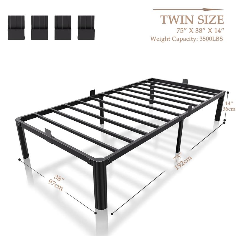 XUKIL Twin Bed Frames, 14 Inch Heavy Duty Metal Bed Frame Twin Size,No Box Spring Needed/No Shaking/Noise Free/Easy Assembly,Apartment Furniture