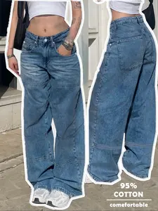 NVFelix Y2K Baggy Jeans for Women, Hollister 90s Low Rise Wide Leg Streetwear Denim Pants for all season