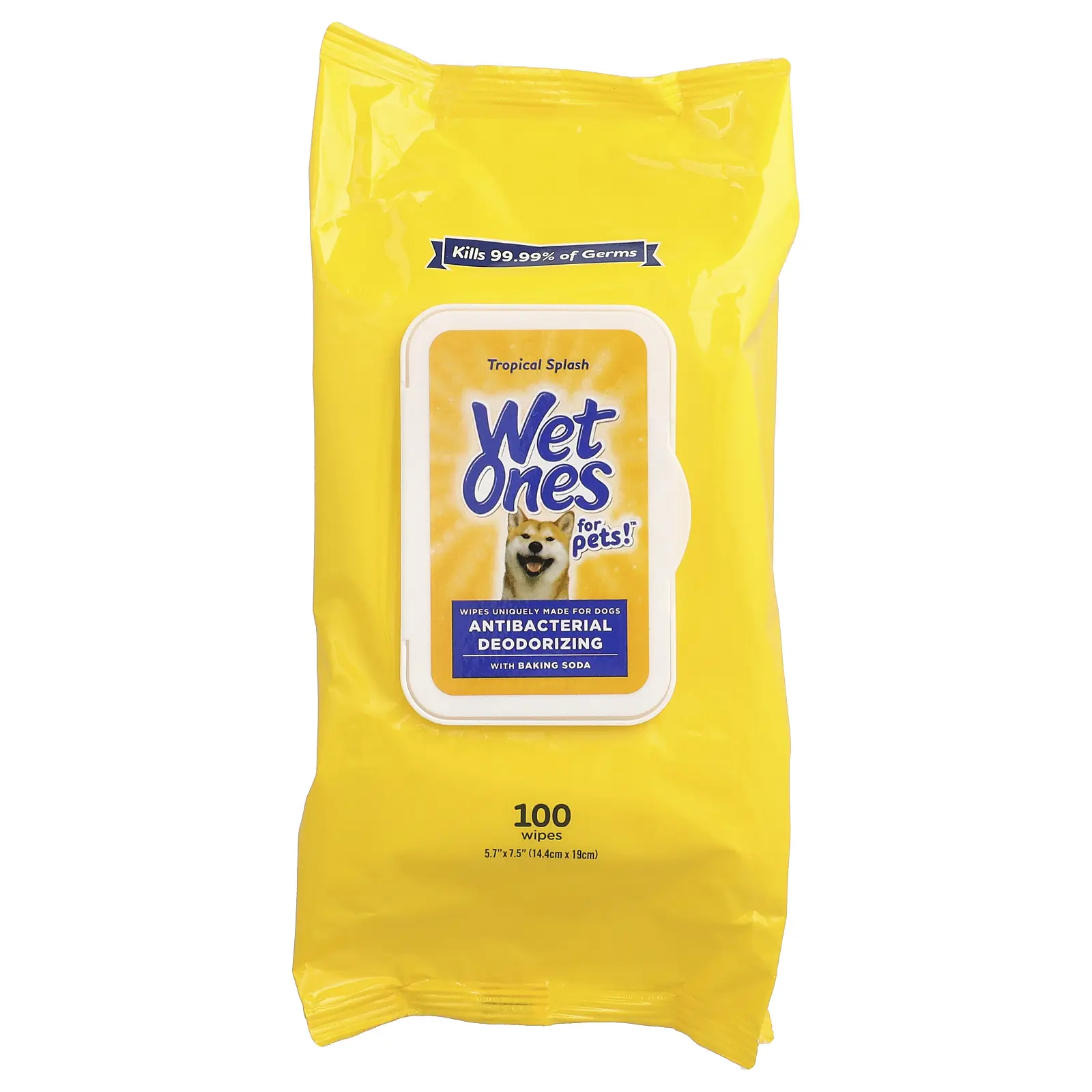 Wet Ones Antibacterial Deodorizing Wipes with Baking Soda, For Dogs, Tropical Splash, 100 Wipes