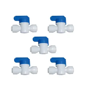 1/4 inch O.D. Tube Water Line Quick Connector Ball Valve, Tube Fitting for RO Systems, Purifiers, Filters - Pack of 5