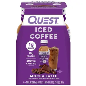 Quest Nutrition Iced Coffee, Mocha Latte, 1g of Sugar, 10g of Protein, 90 calories, 200mg of caffeine, 4 Count Natural Beverage