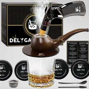 Cocktail Smoker Kit with Torch, Pipe-Shaped, Whiskey Smoker, 4 Wood Chips Flavors, Gifts for Dad / Men, DELYGA Old Fashioned (No Butane)