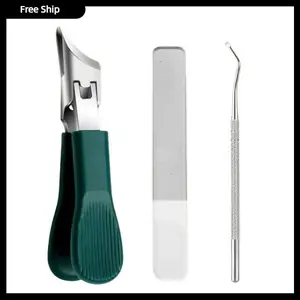 Professional Podiatry Nail Clippers for Thick & Ingrown Nails, 3-in-1 Manicure Pedicure Kit Including Cuticle Remover & Nail File, Durable Rustproof Steel Anti-Skid Comfort Grip Nail Trimmer