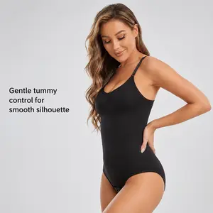Adjustable Thin Strap Rib Shaping Bodysuit | Soft Stretch Tummy Control Compression Bodysuit With 3-Row Hook Crotch & 3D Peach Hip Lift, Daily Hidden Base Layer