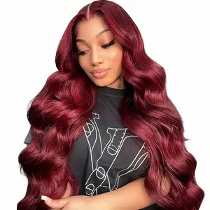 30" 99J Burgundy Body Wave Human Hair Lace Front Wigs 13x6 HD Lace Pre Plucked Glueless Wine Red Colored Wigs For Women Rich Burgundy Color Lightweight Breathable Long-Lasting Styling Versatility