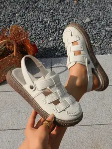 Women's Alligator Pattern Open Toe Roman Sandals, Casual Sandals, Vintage Forest Style Summer Two-Wear Soft Sole, Pregnancy Friendly Shoes, Casual Summer Footwear