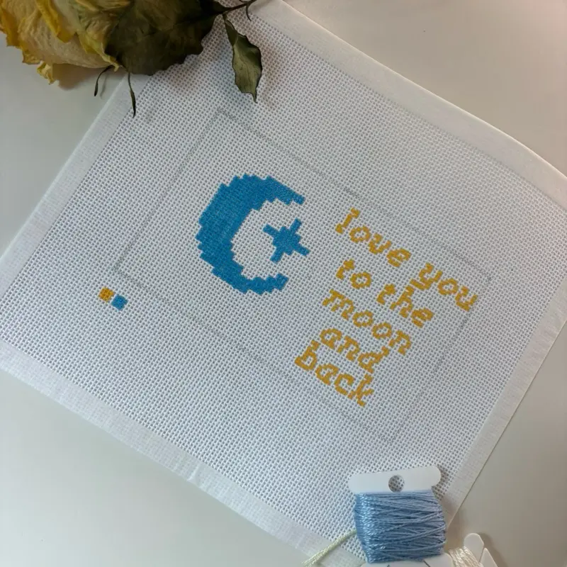 Handpainted 18 count needlepoint canvas “love you to the moon and back”