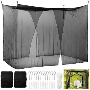 Colorful Fashionable Mosquito Net Canopy 2 Pcs  for Bed Patio Ultra Large Mosquito Net 4 Corner Canopy with 2 Side Openings 16 Hanging Loops for Camping Home Outdoor Travel Dormitory Decor(Black,75 x 36 x 59 Inch)