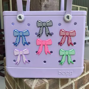 Checkerboard Ribbon Bow Bogg Bag Charms - Hard durable plastic