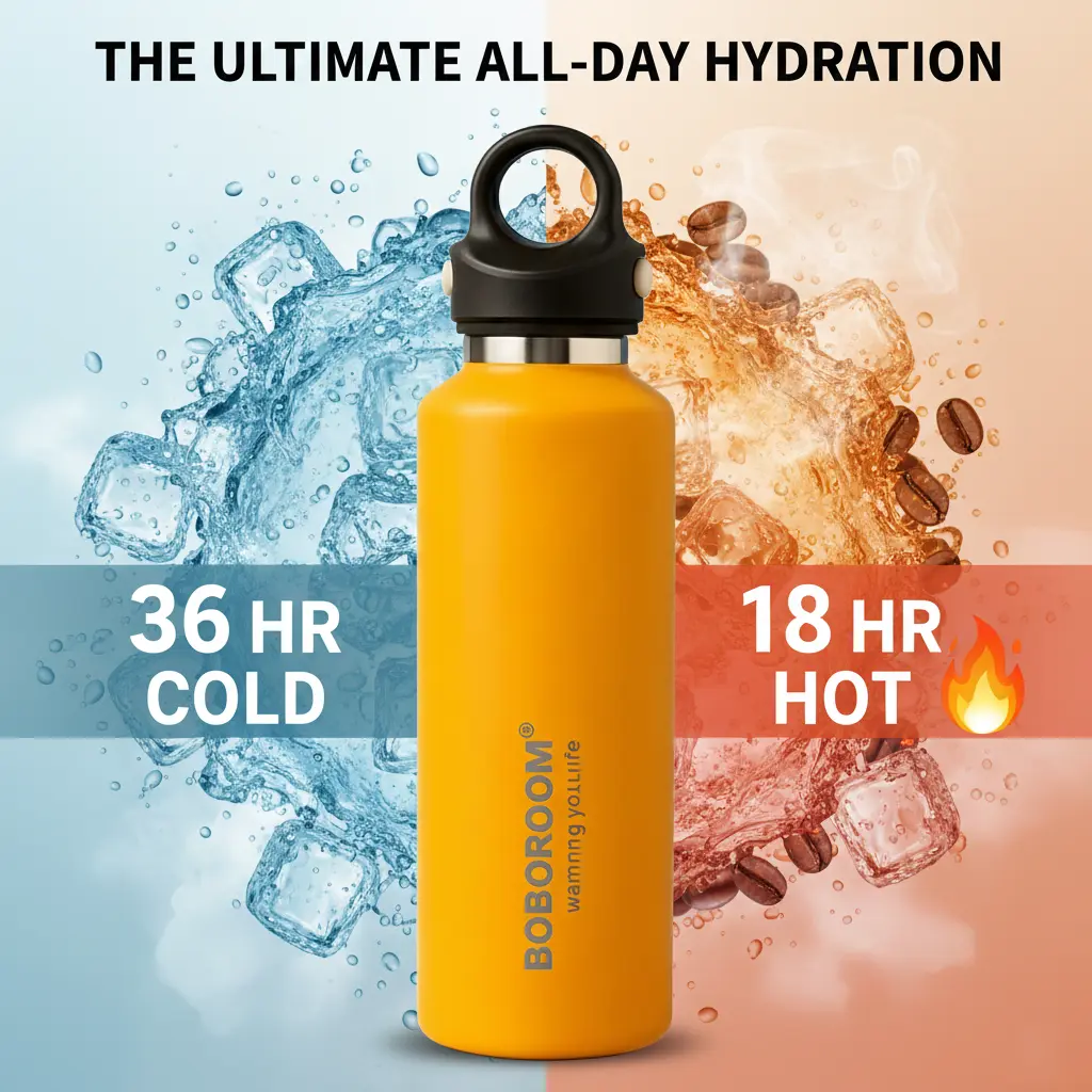 600ml Stainless Steel Vacuum Flask - 1-handed Thread-free Open-lid, 36H Cold/18H Heat Preservation, Leak-proof Portable Drinkware for Car, Outdoor Fitness