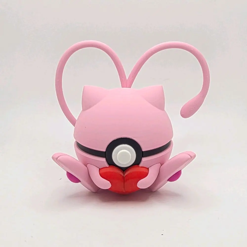 New Round Romance Sweet Mew Theme Poké Ball - Red Heart Collectible Art Toy, Room Decor Figurine, The Card Guy TCG Storage Box, Anime Design