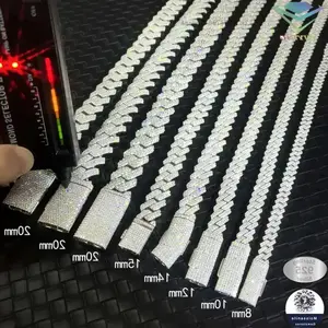 6 Mm to 15 Mm 2 Rows Moissanite 925 Silver Cuban Link Chain for Man Hiphop Fine Jewelry Necklaces Cuban Chain Bracelet