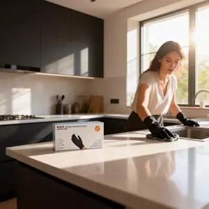 100 pieces of black nitrile disposable gloves without powder, thickened, anti slip, wear-resistant, oil resistant, acid and alkali resistant, catering, hairdressing, auto repair, cleaning, household multifunctional disposable gloves