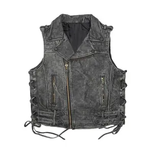 Men's Charcoal Grey Vintage Leather Vest for Motorcycle Riding by Hide Crafts
