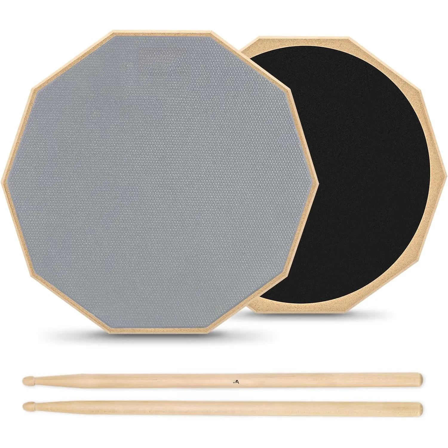 12 Inches Drum Practice Pad Silent Drum Pad Set Gray 2-Sided With Drum Sticks