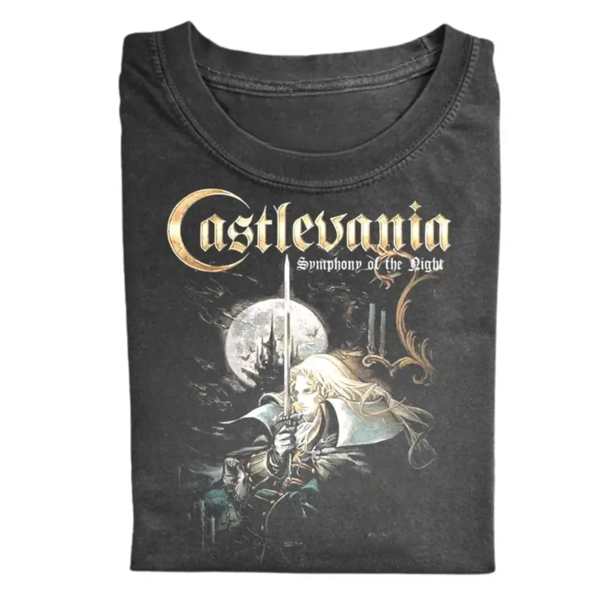Vintage Castlevania Symphony Of The Night Alucard T-Shirt - Retro Gothic Action Game Graphic Tee, Classic Konami Gamer Shirt, Fitted Shortleeve T-Shirt, Men's Black Round Neck Menswear, Gift for Men