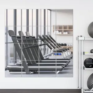 16 Packs Home Gym Mirrors 12'' x 12'' Wall Mounted Mirror Tiles, Square Large Wall Mirror Frameless Full Length Mirror for Home Gym, Bedroom, Door, Bathroom, Living Room
