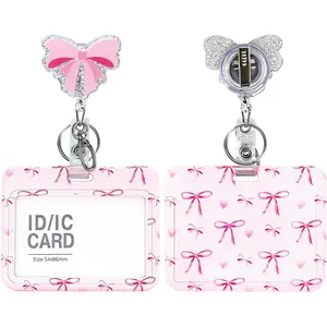 Bow ID Badge Holder, Horizontal Badge Holder with Badge Reel and  Clip Funny ID Card Protector for Nurse Worker  Teacher Office Gifts