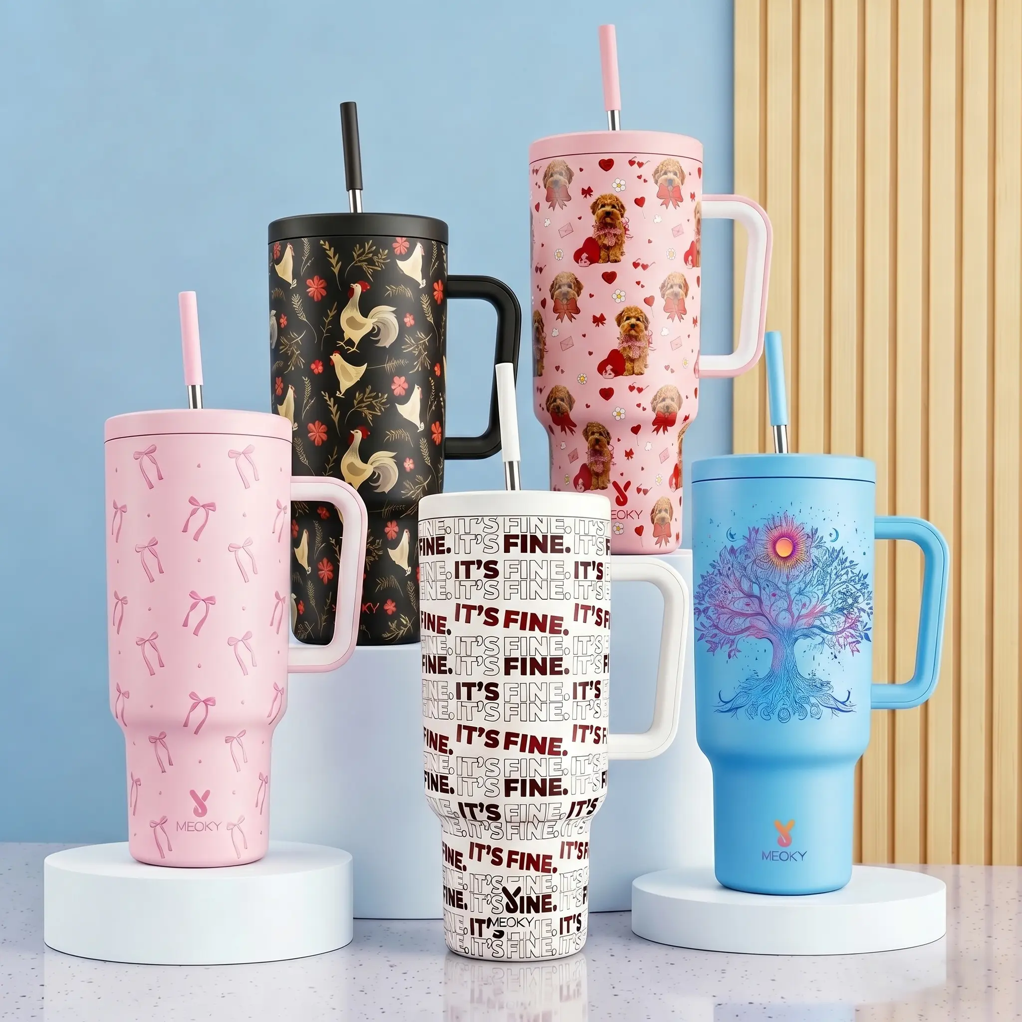 Meoky Limited Edition 40oz Vacuum Insulated Stainless Steel Tumbler - Insulated Flask with Handle, Leak-Resistant Straw Lid, Non-Slip Base, Car-Friendly, BPA-Free, Father's Day Gift, Leak Resistant Tumbler