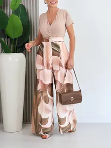 Floral Print Bohemian Pocket Design Wide Leg Pants, Casual Elastic Waist Trousers, Womenswear Comfortable Stretchy Women's Fashion Bottoms