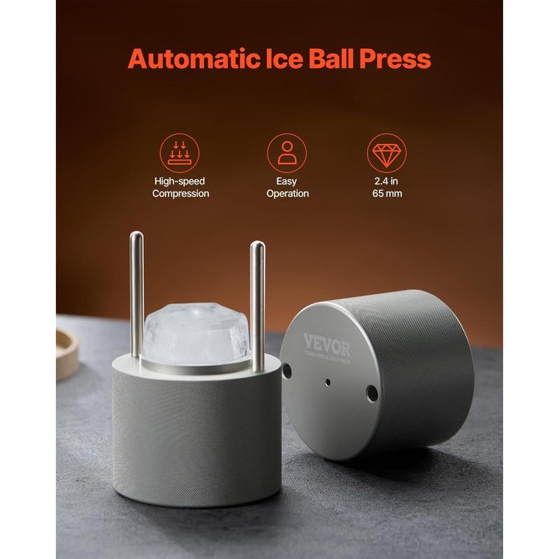 VEVOR Ice Diamond Press, 2.4" Ball Maker, Aviation Aluminum Kit With Tong and Drip Tray for Whiskey, Cocktail, Bourbon, Scot on Party & Holiday