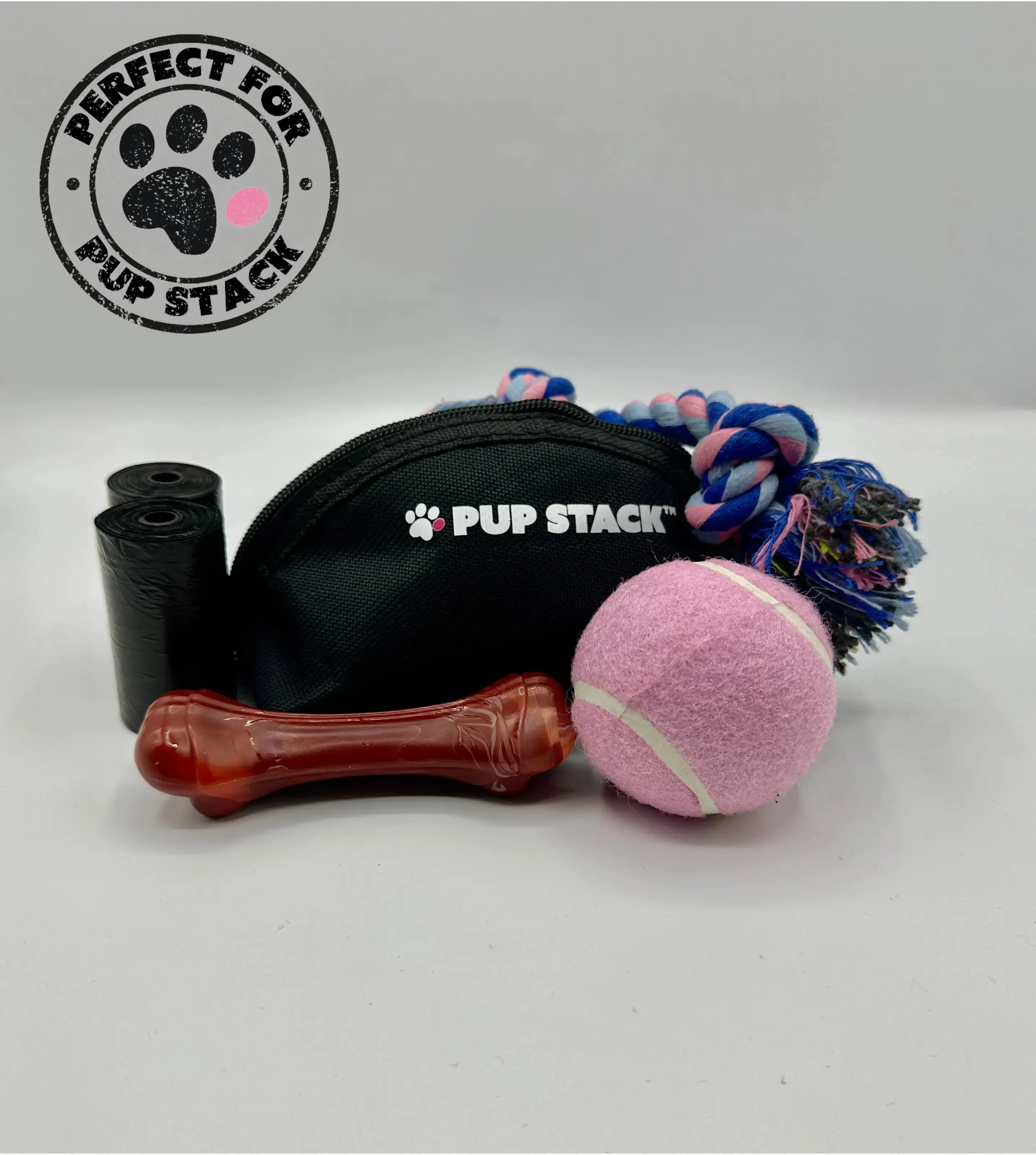 Pup Stack Pack - Includes Black Bag, Pink Tissue, and Pink Tennis Ball with Ribbon