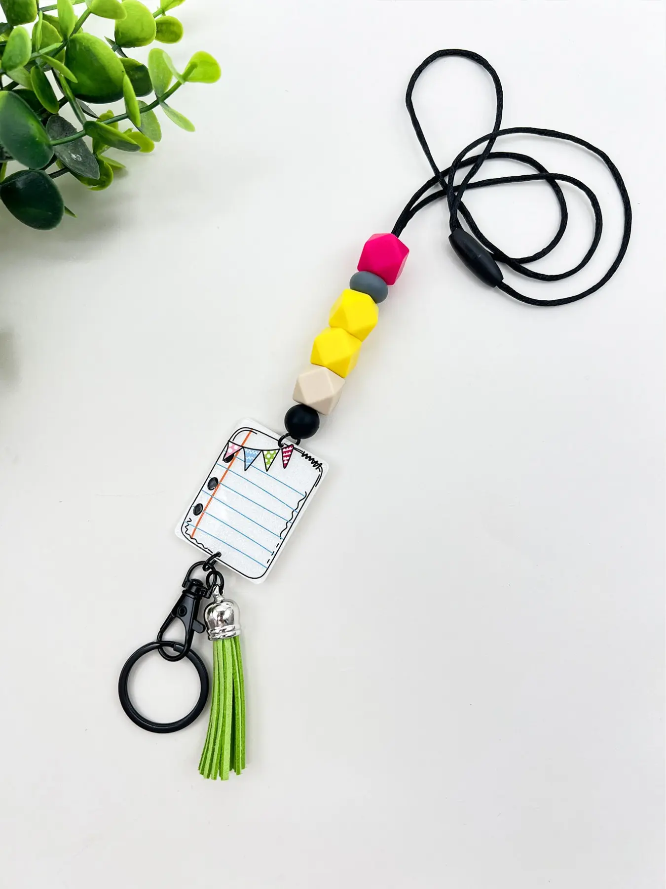 Candy Color Silicone Beaded Necklace Keychain Set, Apple Pencil Book Charm, Teaching Element Lanyard, Teacher Gift, All Seasons, Aesthetic Keychain, Cute Keychain