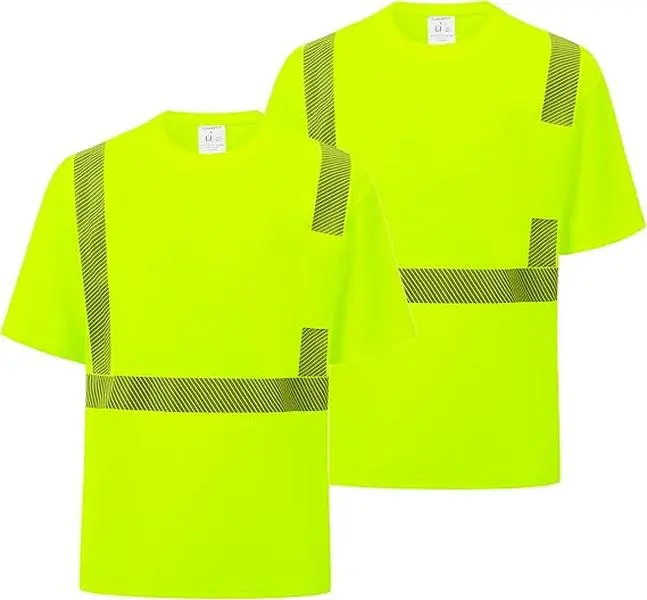 ProtectX Heat Transfer Printing High Vis Safety Shirts for Men, Short Sleeve Reflective Shirts, Class 2-3 Construction Shirts for Men Women