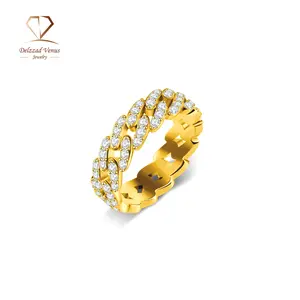 Delzzad 1.4ct Round Cuban Ring Synthetic Moissanite S925 Unisex Ring Perfect for Any Occasion & Everyday Wear Birthday Anniversary Valentine's Day Gift for Men Women