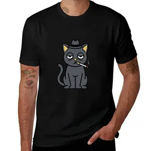Moody Fedora Cat Graphic Tee - Funny Tired Gentleman Kitten Aesthetic T-Shirt - Shipped from NY