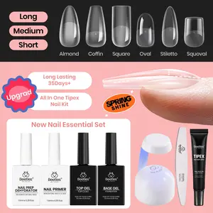 Beetles Tipex Nail Extension Tips Kit, with Nail Prep Kit, Base Gel, Top Gel, Almond/Coffin/Square/Oval/Stiletto/Squaoval Thick Acrylic Nail Flat Nails Manicure Gel Art DIY Nails Art Fall Nail Halloween Nail Black Friday Winter Nail Christmas Gift