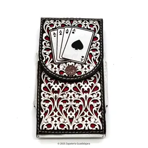 MEN'S WESTERN LASER 4 ACES SILVER LEATHER PHONE CASE -M308