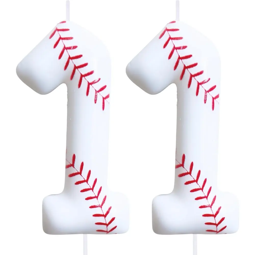 White Baseball-Themed Number 11 Candle Cake Topper - Kitchenware Cake Decor Gadget for Birthday, Anniversary Decor, Happy Birthday, Candle Shape