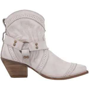 Dingo Womens Gummy Bear Embroidered Snip Toe Pull On  Casual Boots Ankle Mid Heel 2-3" - Off White