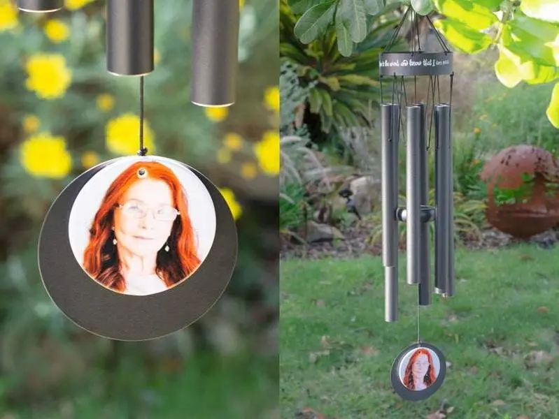 Memorial Wind Chimes | Personalized Name and Photo | Black Metal