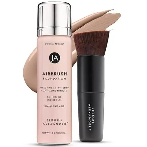Jerome Alexander Magic Minerals Airbrush Foundation 2pc Set - Medium | Includes Kabuki brush, fine mist spray application, buildable coverage for mature skin, anti-aging for radiant skin