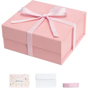 Pink Gift Boxes with Lids 1 Pack 6x6x3 Inches Small Gift Box with Ribbon Collapsible Gift Boxes with Magnetic Closure for Presents Bridesmaid Proposal Box for Family Mom Girlfriend