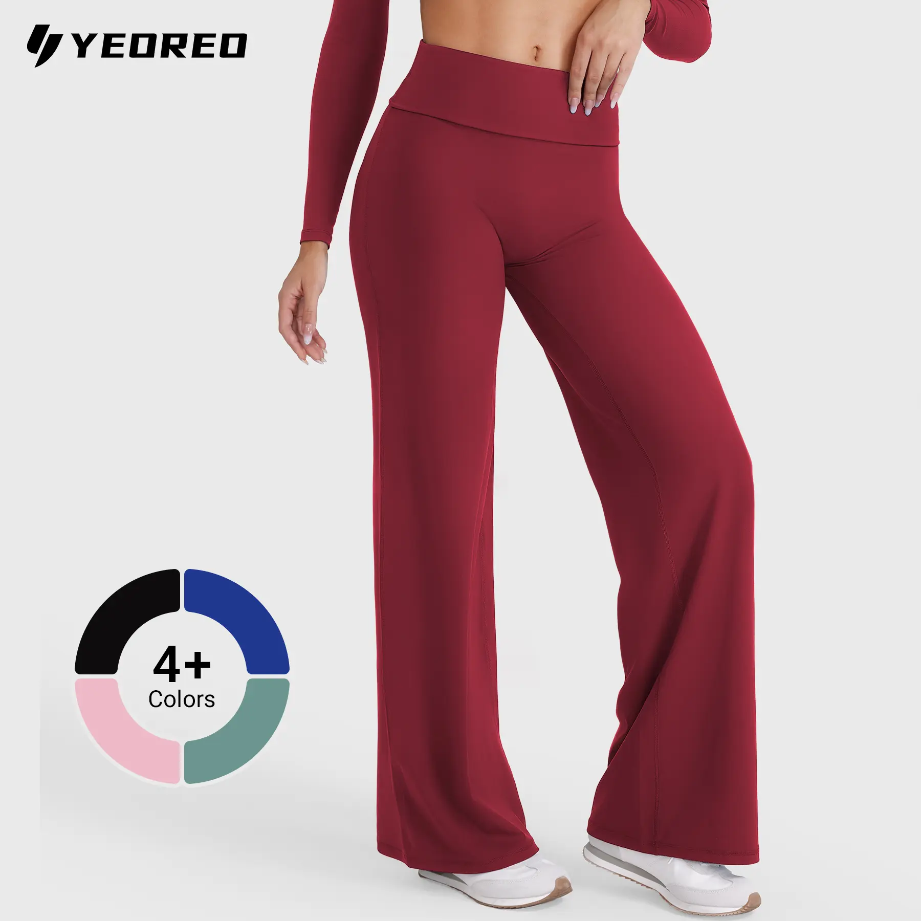 YEOREO Fold Over Yoga Pants 31.5" Straight Leggings for Women High Waist Gym Outfits Tummy Control summerwins