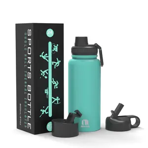 MCombo Water Bottle with Straw (27oz), 3 Lids, Double Wall Vacuum Stainless Steel Sports Insulated Water Bottle, Leakproof BPA Free Personalized Water Bottle Travel Thermos for Biking, Hiking