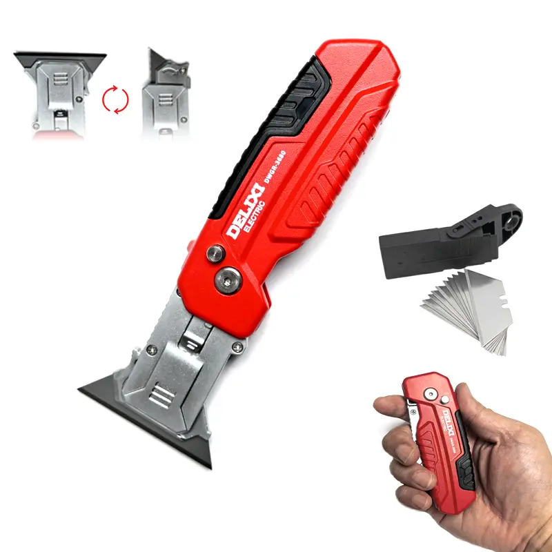 2-in-1 Bushcrafting Utility Knife Scraper - Heavy-Duty Zinc Alloy Body, Retractable 4 cm EDC Tool with Blade Storage, 13pcs Stainless Steel SK2 Black Replacement Blades for Home Use