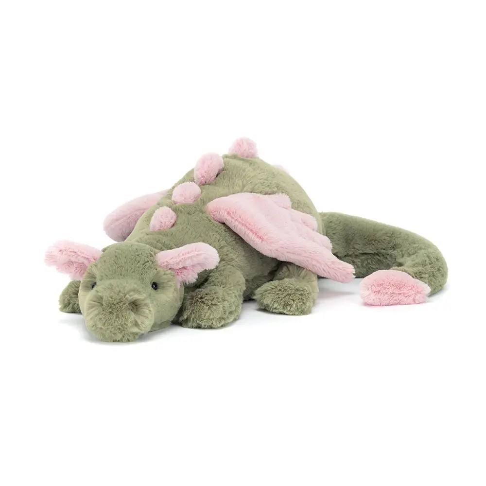 Jellycat Sage Dragon Plush Toy, Soft Sage Green Dragon with Pink Wings, Cute Fantasy Stuffed Animal, Keychain
