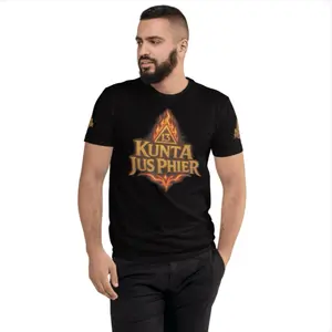 KunTAJus Phier Band Tee - Men's Black T-Shirt with Fiery Logo Design and Gold Embroidery on Sleeves