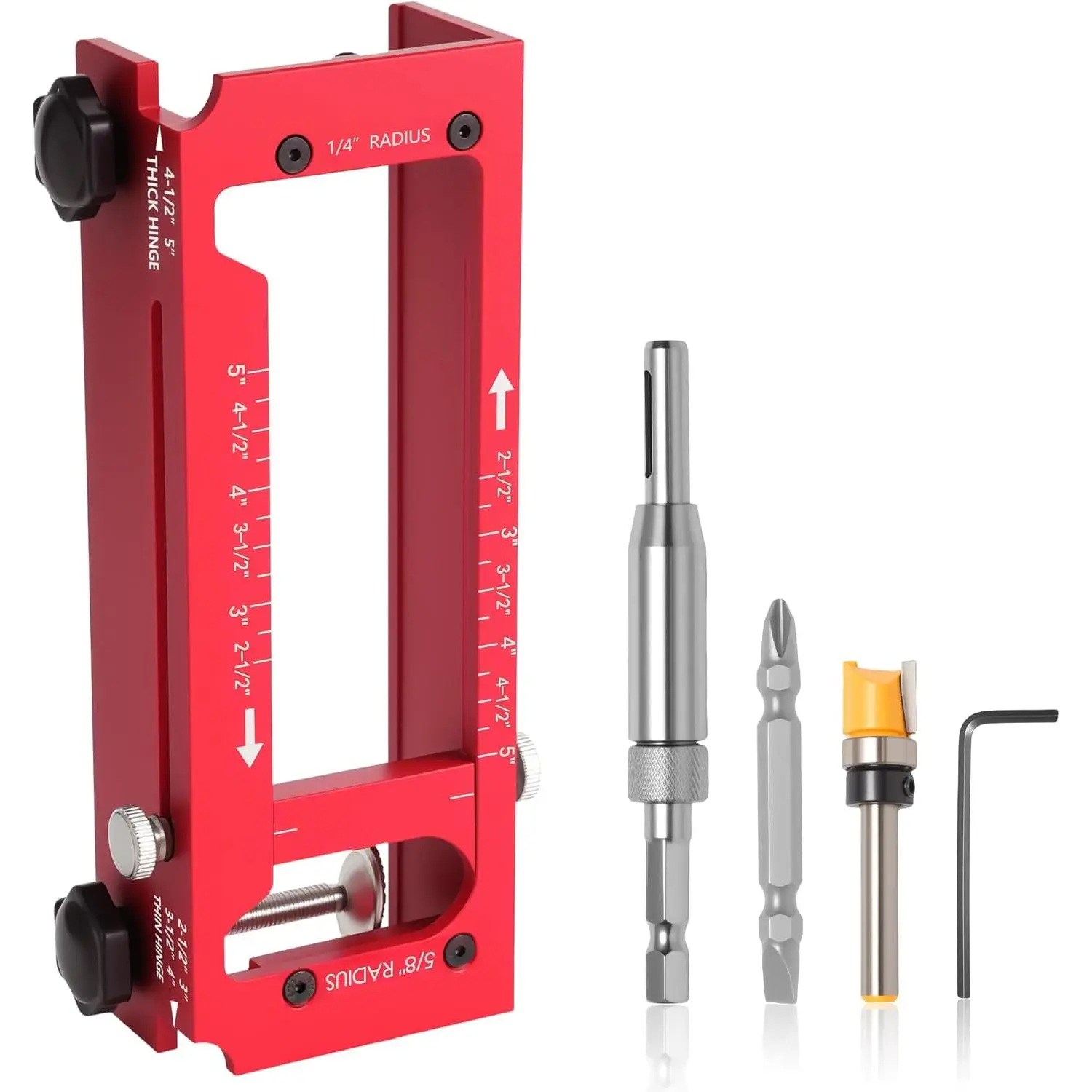 Door Hinge Jig - Door Hinge Cut Out Tool for Door & Cabinet Hinges, Adjustable Mortising Template Fits 2.5" to 5" Hinges with 1/4" & 5/8" Radius & Square Corner Tools