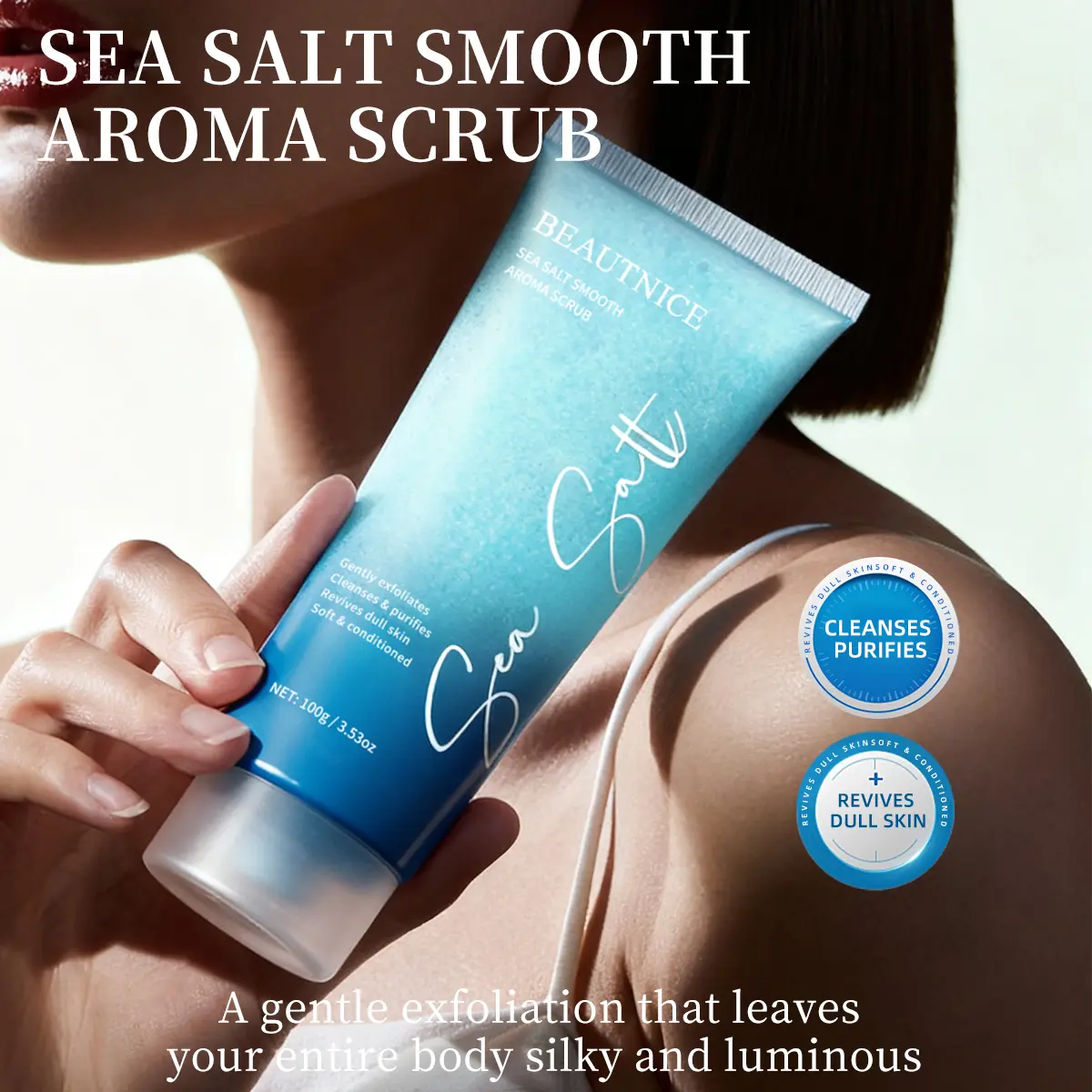 Sea Salt Aroma Body Scrub - Mild Cleansing Body Wash, Gentle Exfoliator, Daily Deep Pore Purifies, Moisturizing, Restores Dull Skin to Silky Luminous Smoothness, 100g Unit