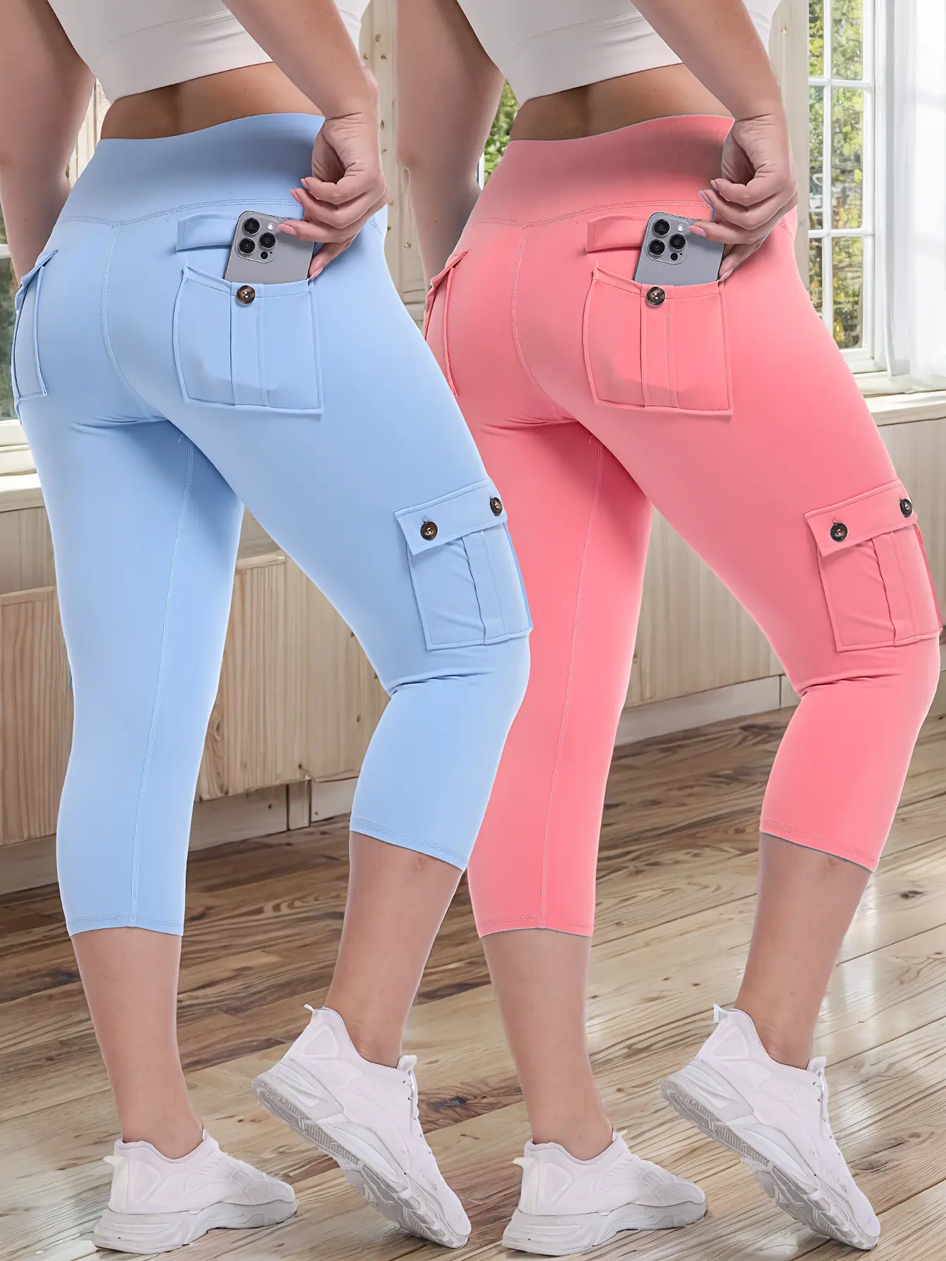 2pcs High Waist Yoga Capri Pants Set  Workout Leggings | Highwaist Pants | Stretchy Fabric, Yoga Pants