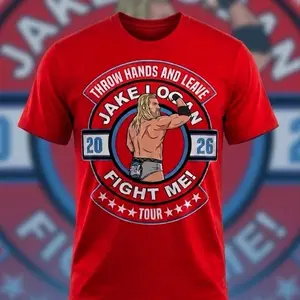 Jake Logan 2026 T-Shirt - Red Crew Neck Short Sleeve with "Throw Hands and Leave" Design