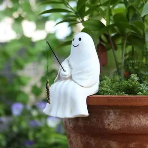 1pc Halloween Fishing Ghost 3.38 Inch Decoration, Statue Perfect for Garden Micro Landscape Setup, Versatile Outdoor and Home Decor, Garden Accessories
