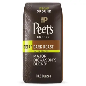 Peet's Coffee, Dark Roast Ground Coffee - Decaf Major Dickason's Blend 10.5 Ounce Bag Bean Beverage